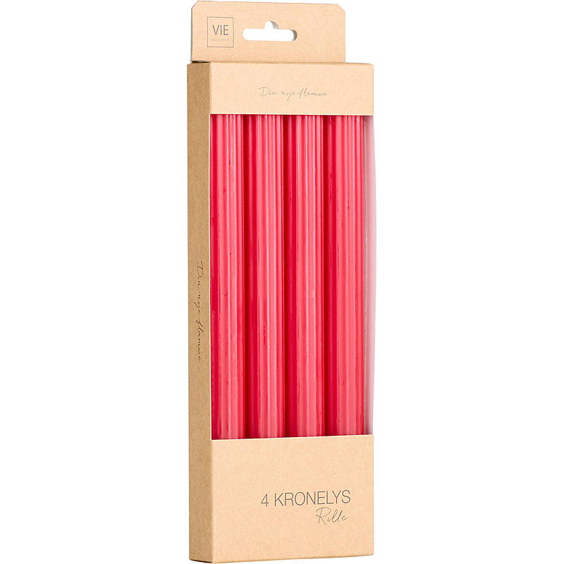Vie Selected Kronelys 4-pk 24 cm rillet parafin rød