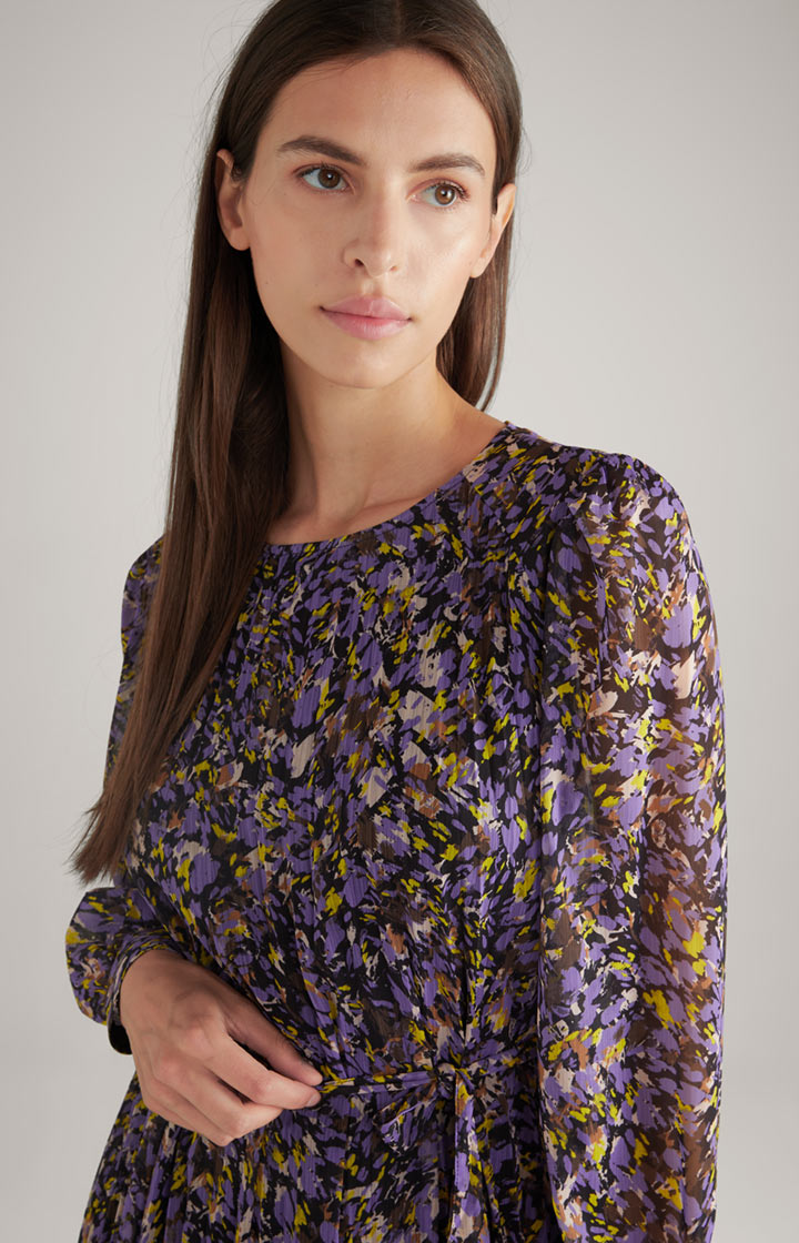 Chiffon-Plissee-Kleid in Lila/Gelb gemustert