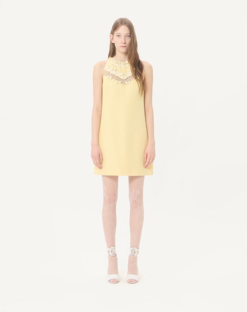 Vestido curto de crepe bordado de alta costura
