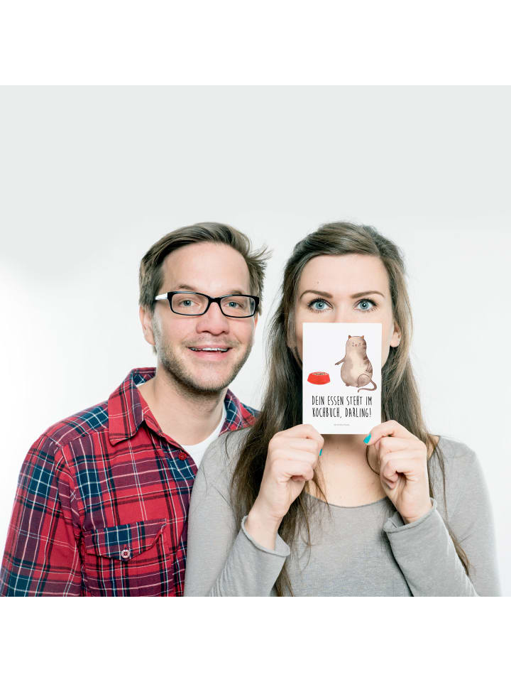 Mr. & Mrs. Panda Postkarte Katze Fressen mit Spruch in Weiß günstig kaufen onesize
