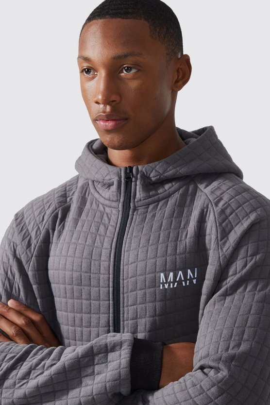 Strukturierter Active Active Jersey-Hoodie mit Reißverschluss