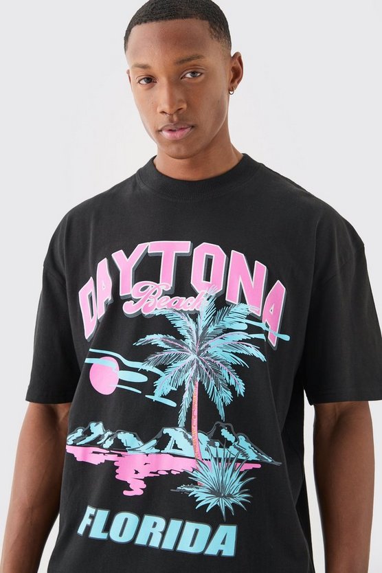 Oversize T-Shirt mit Daytona Florida Print