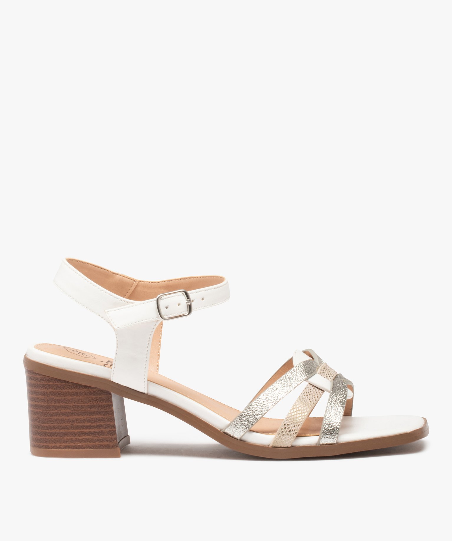 Sandales femme à talon carré et brides entrelacées blanc | GEMO