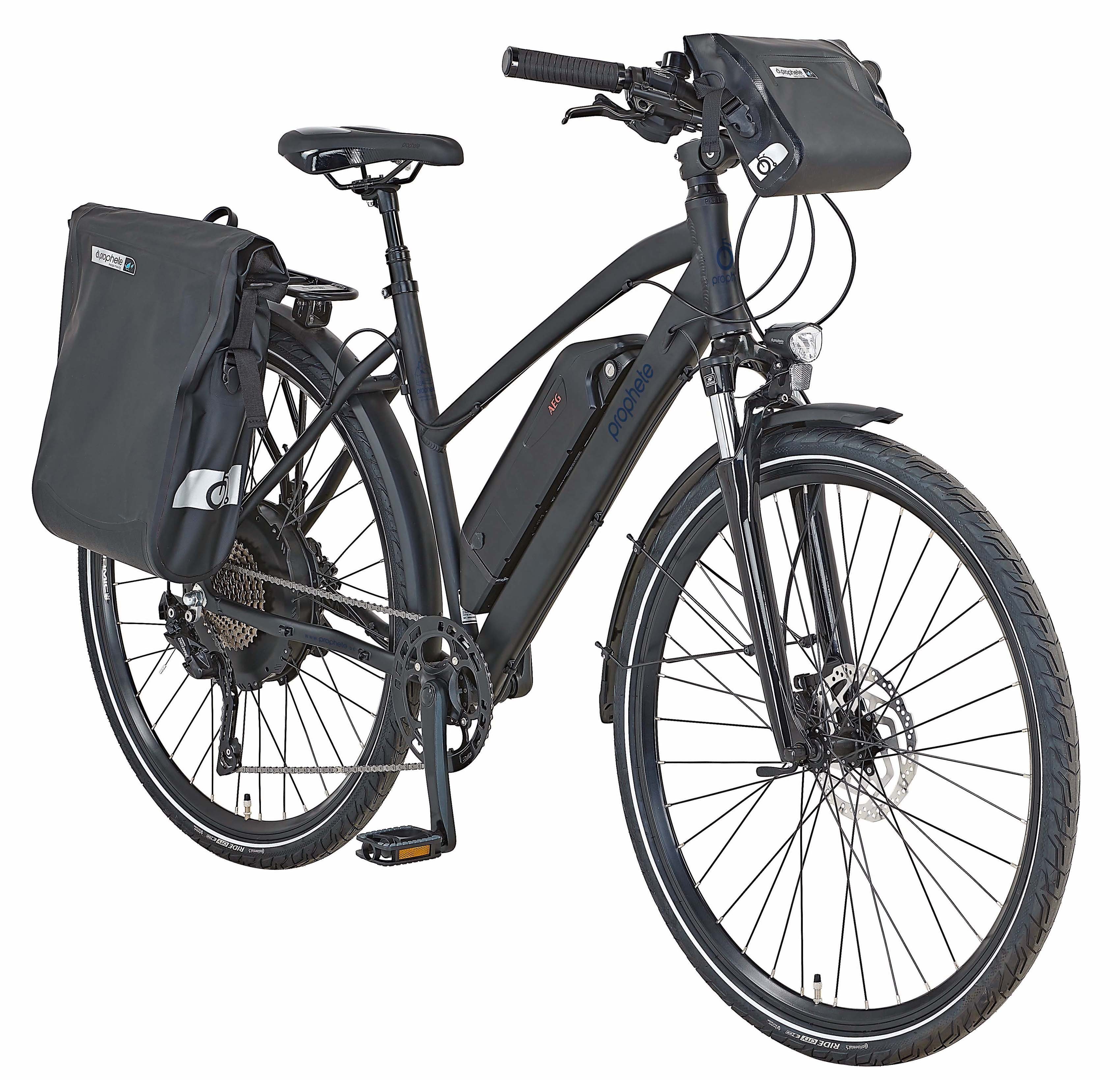 Prophete E-Bike Entdecker e2000, 10 Gang Shimano Deore Schaltwerk, Kettenschaltung, Heckmotor, 672 Wh Akku, (mit Lenkertasche, mit Seitentasche)