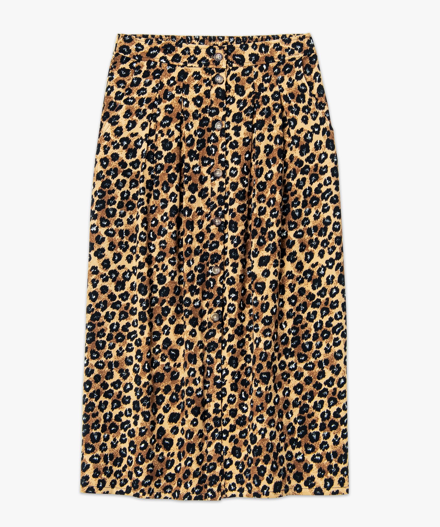 Jupe droite midi à boutons imprimé léopard femme imprime | GEMO