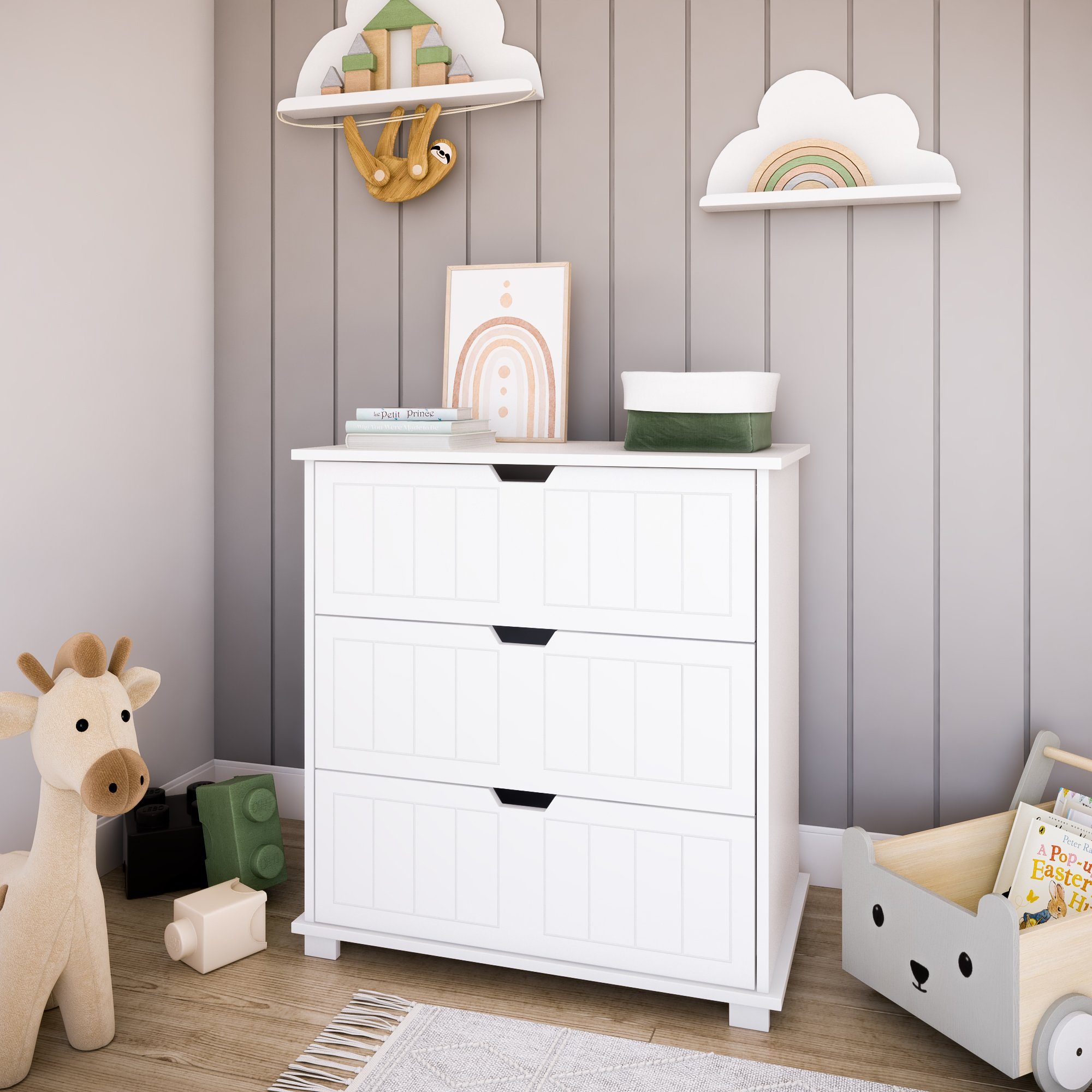 Kids Collective Wickelkommode Wickeltisch Kommode mit abnehmbarem Wickelaufsatz, mit 3 Schubladen in weiss Made in Europe