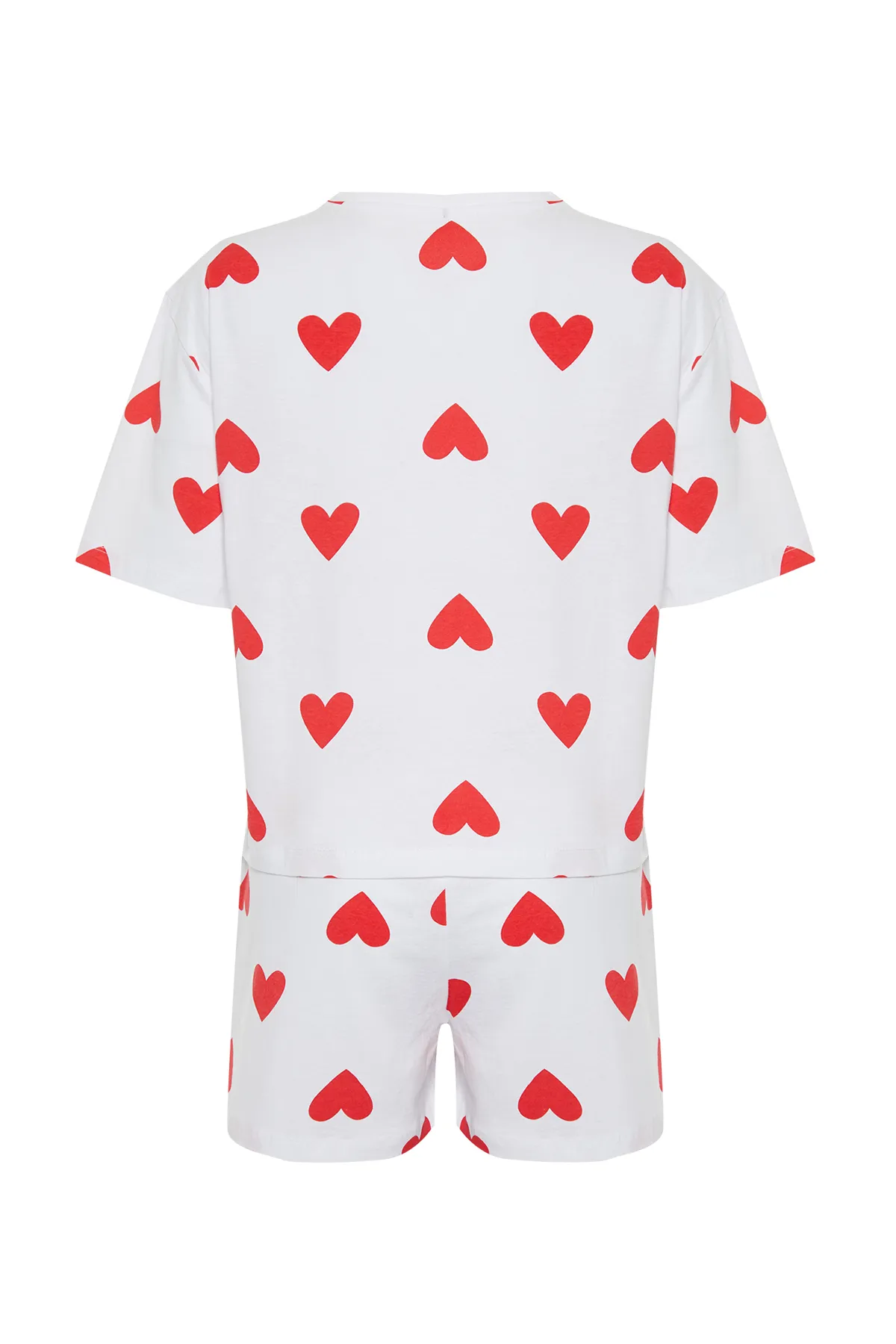 Trendyol Collection  Weißes Herz-Strick-Pyjama-Set aus 100 % Baumwolle THMSS24PT00029