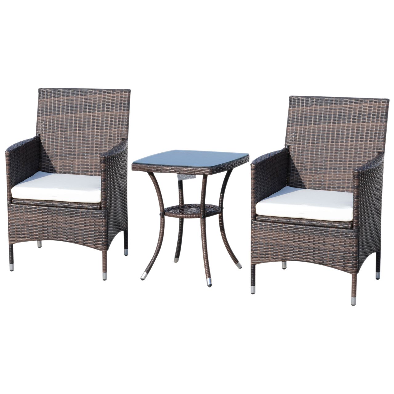 Outsunny 3-tlg. Balkonmöbel Set Sitzgruppe Rattan Gartenset Polyrattan Braun