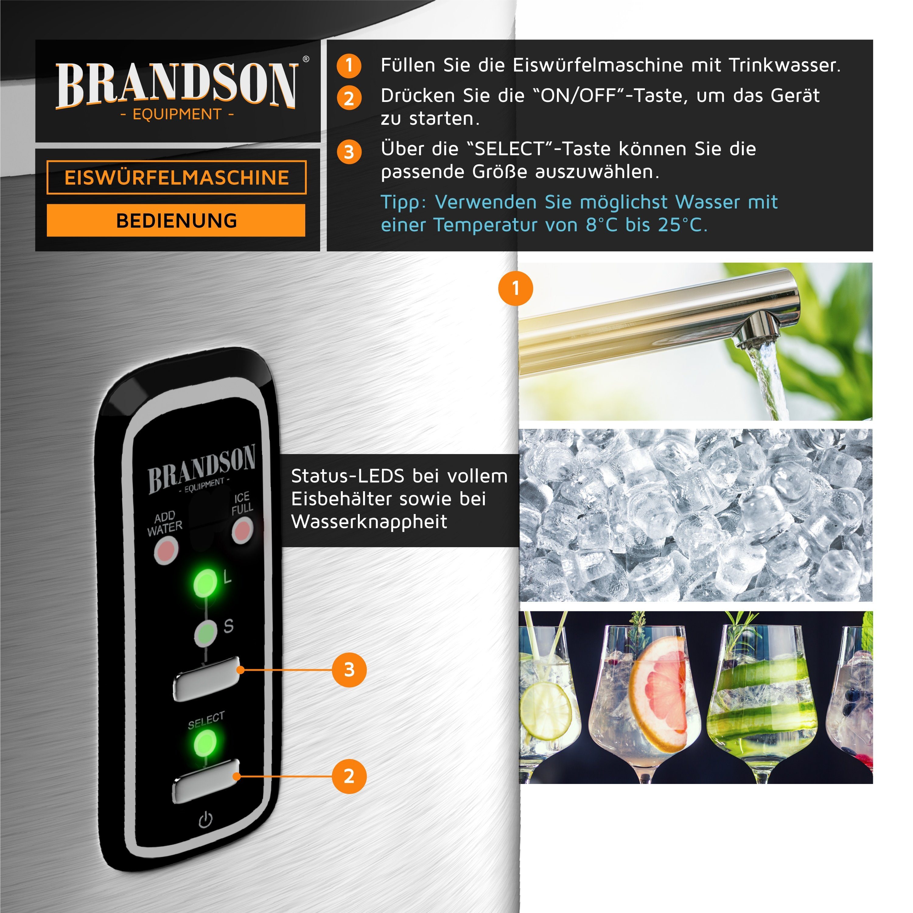 Brandson Eiswürfelmaschine, 100 W, 2,2 Liter Eiswürfelbereiter, 9 Eiswürfel in 9 Minuten