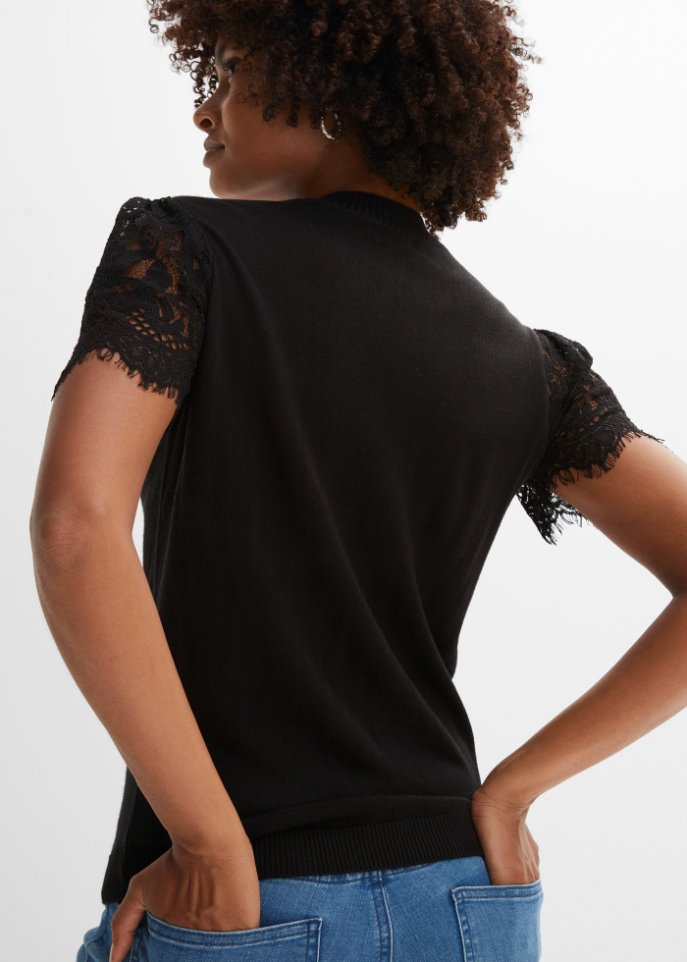 Strickshirt mit Spitzenärmeln