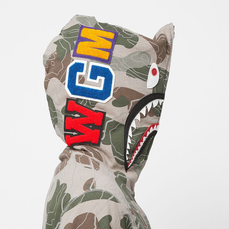 A Bathing Ape Layered Line Camo Shark Full Zip Hoodie M beige