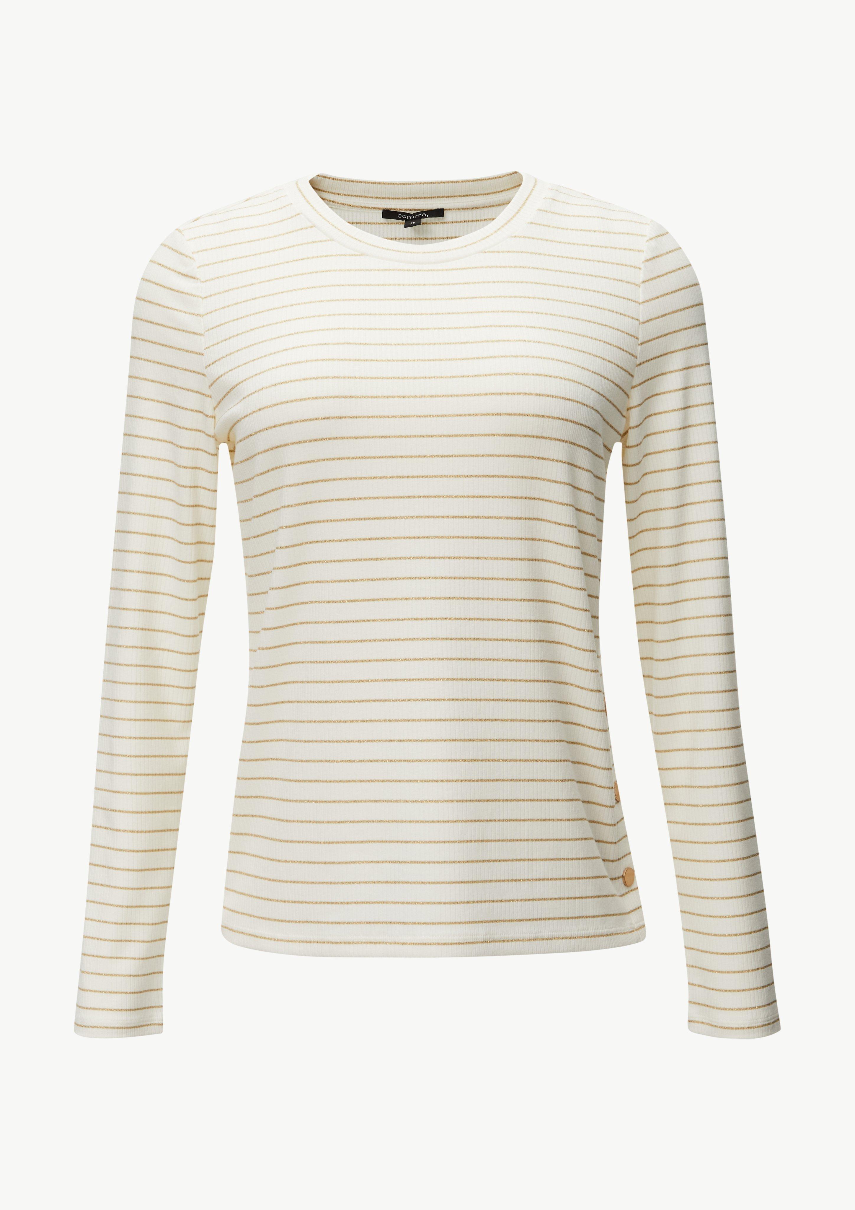 Langarmshirt mit gestrickten Streifen aus Lurex - weiß