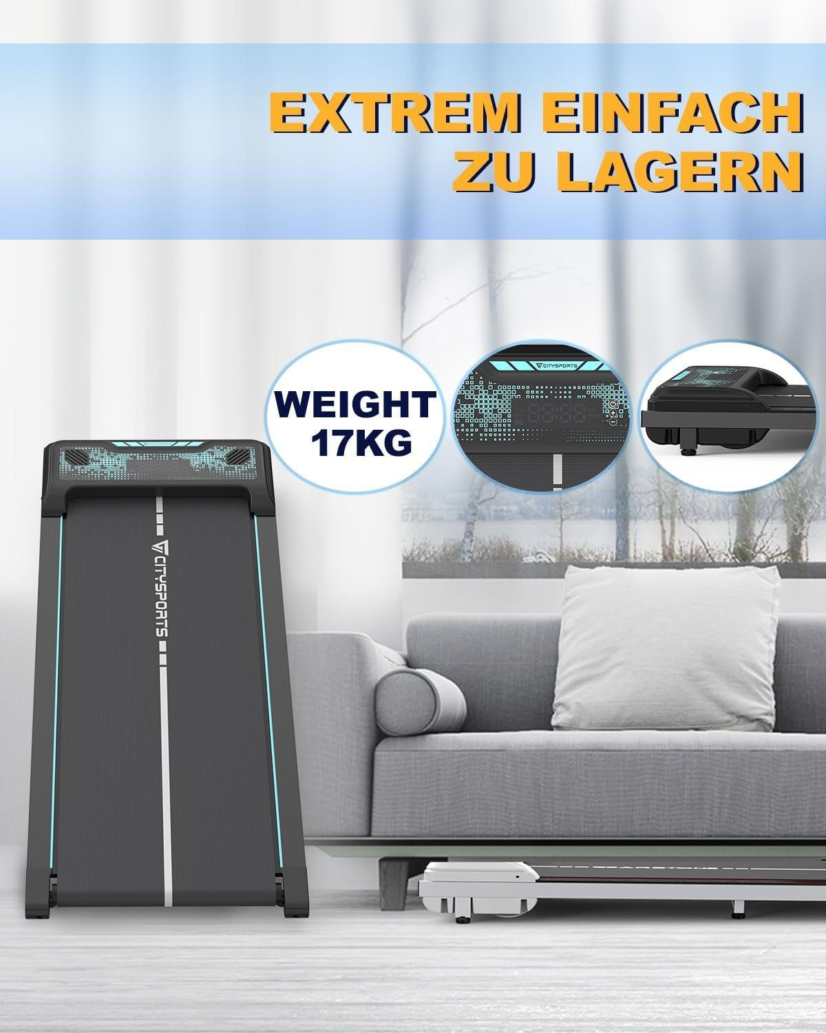 CITYSPORTS Laufband WP6, für zuhause mit Fernbedienung Bluetooth LED Dispaly,1-6KM/H