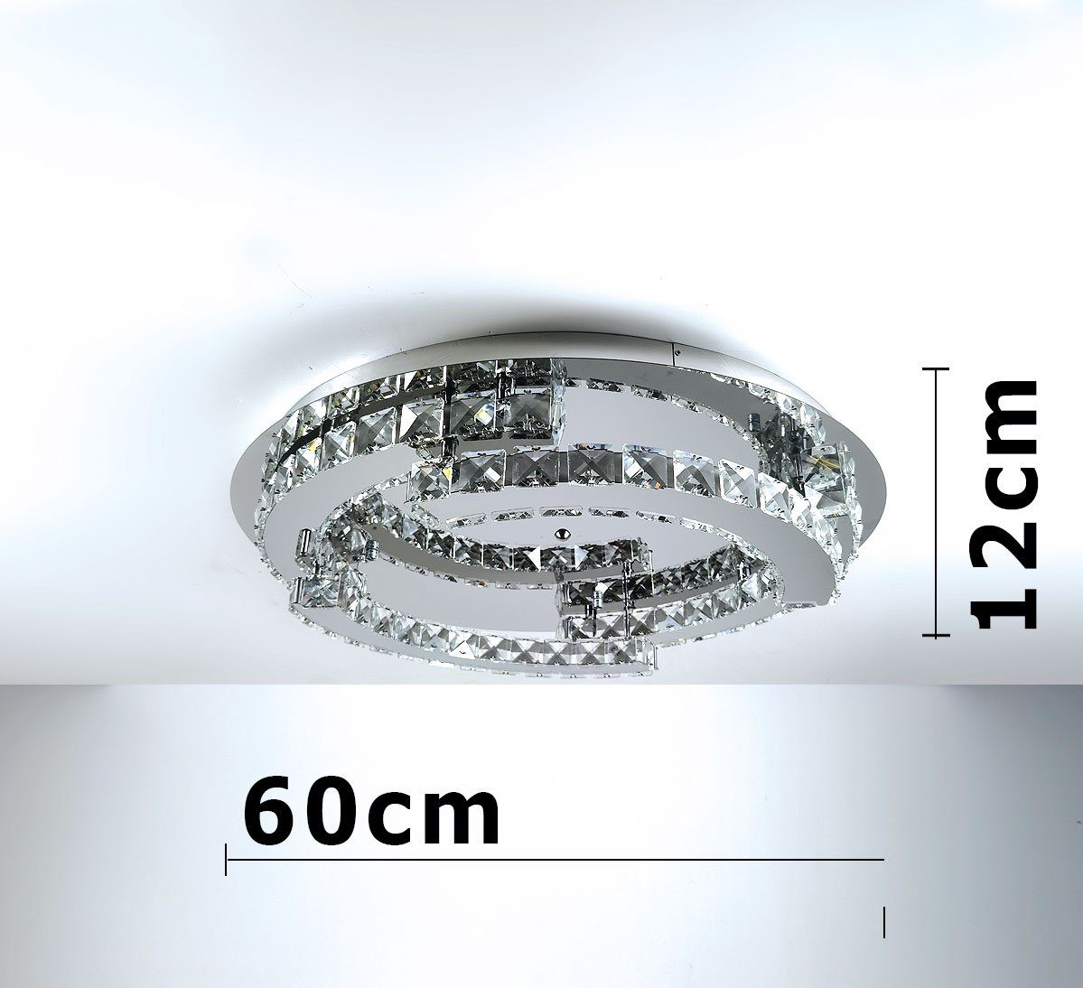 Lewima LED Deckenleuchte Schost, Glas Kristall Luxus XXXL Ø60-80cm groß Deckenlampe 50-55W, Modern Design Dimmbar rund, Warmweiß / Kaltweiß einstellbar, Silber verspiegelt inkl. Fernbedienung und Speicherfunktion