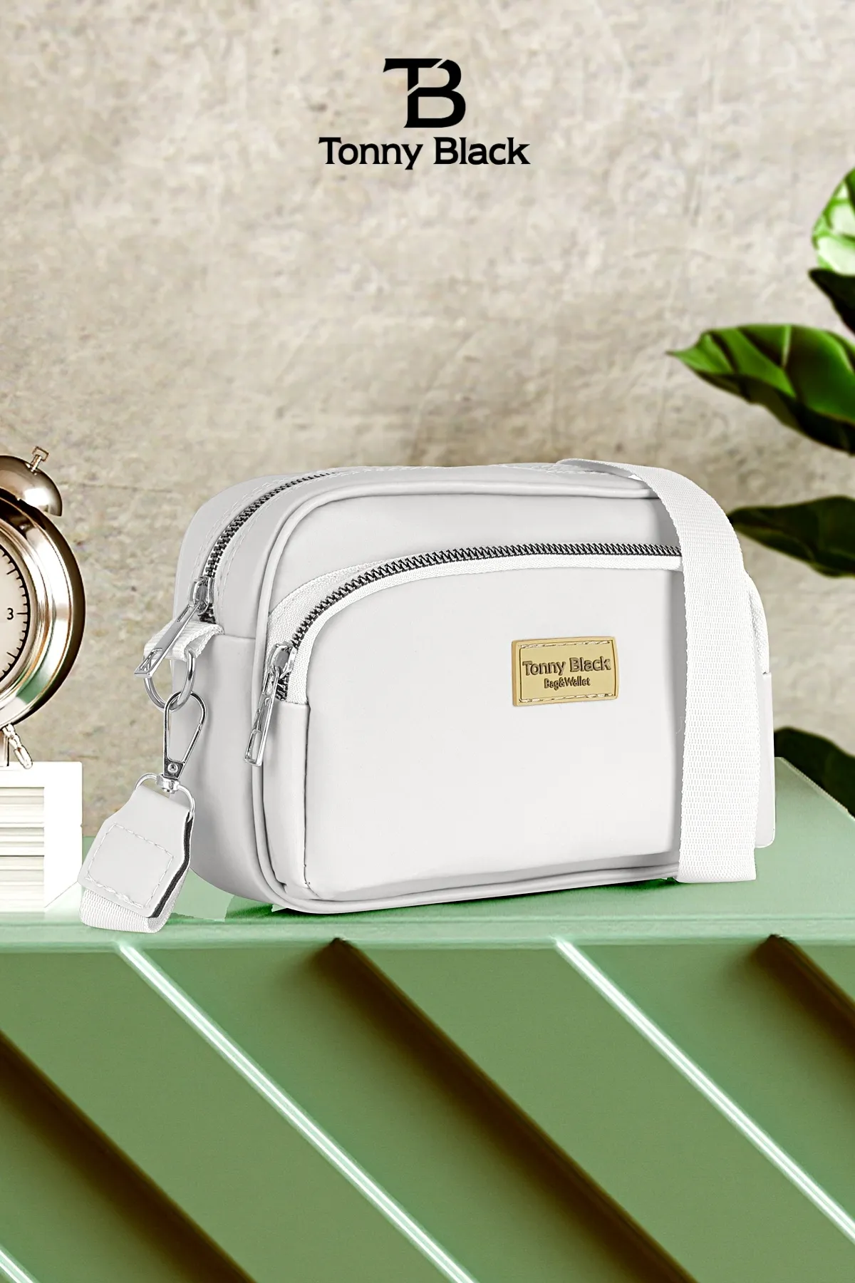 Tonny Black  Original Damen-Umhängetasche mit bequemem Säulengurt, diagonal verstellbarem Gurt und zwei Ösen, wasserdicht