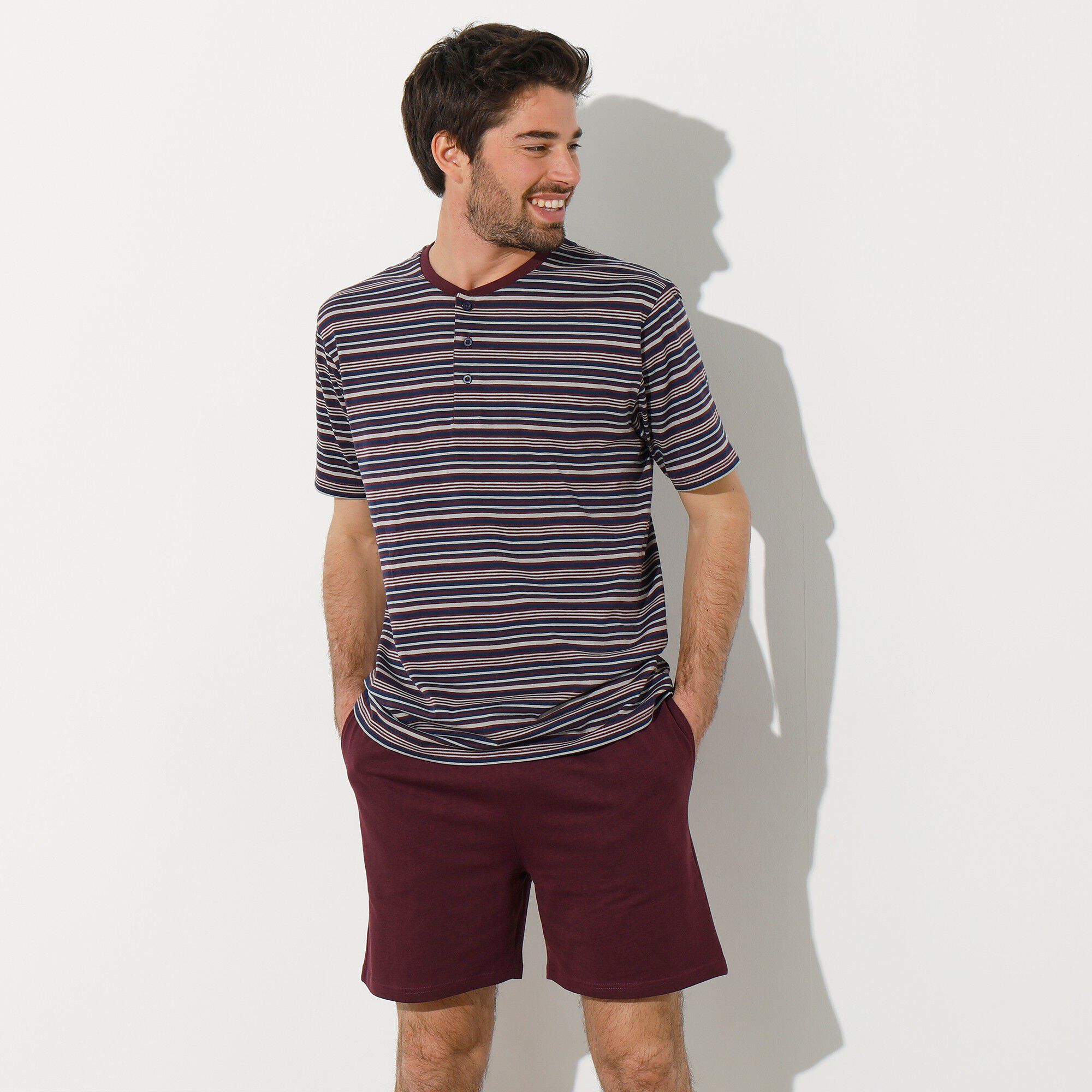 Pyjama-short rayé col tunisien