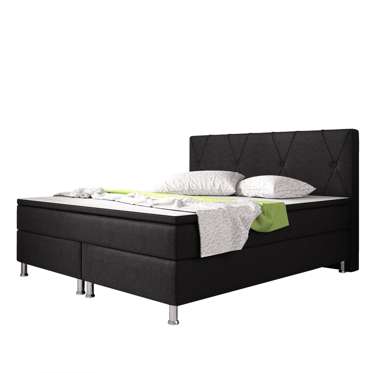 IHG Boxspringbett Boston 180x200 Webstoff Schwarz