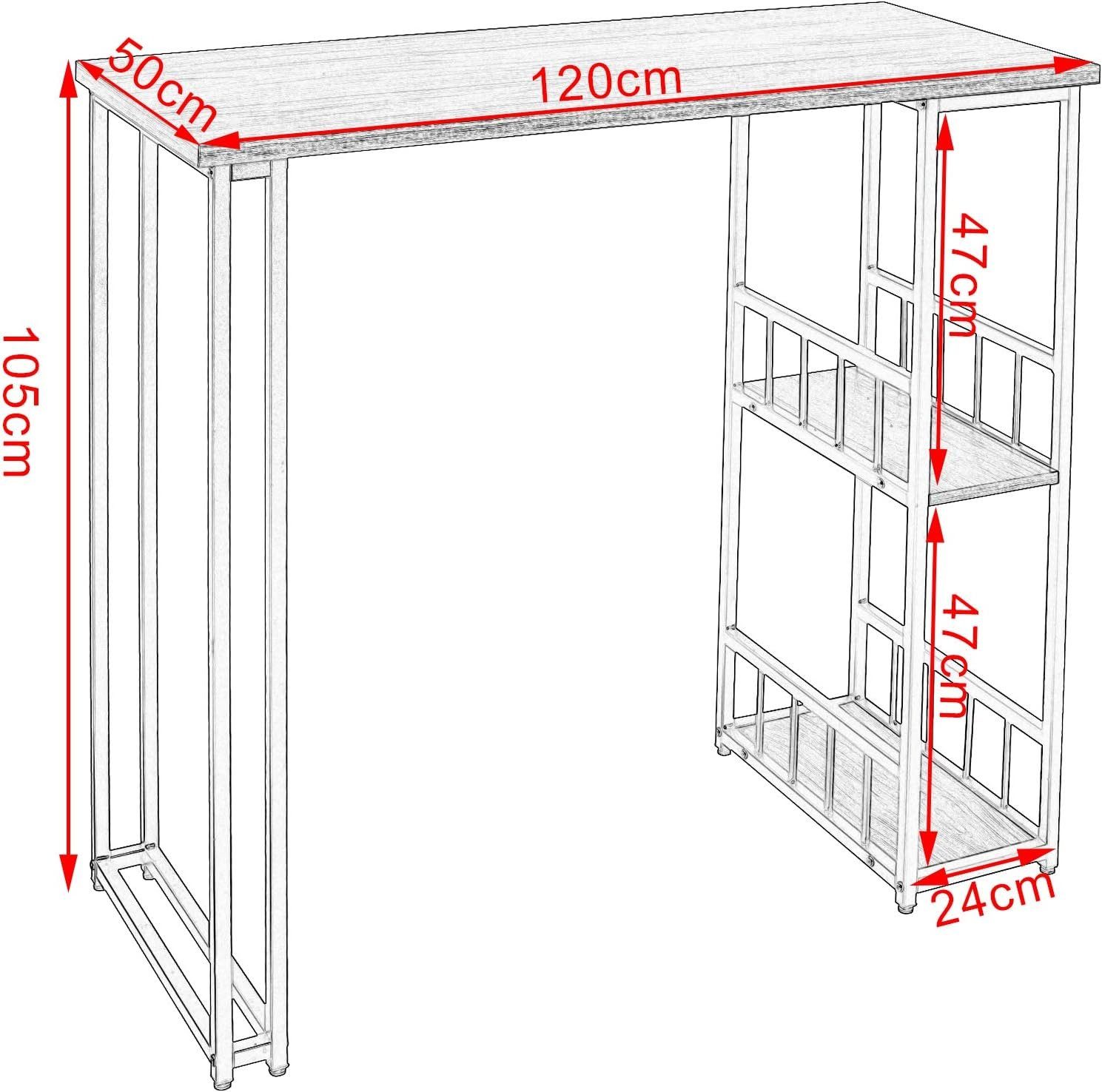 Woltu Bartisch (1-St), Bartisch mit 2 Ablagefläche aus Metallgestell & MDF