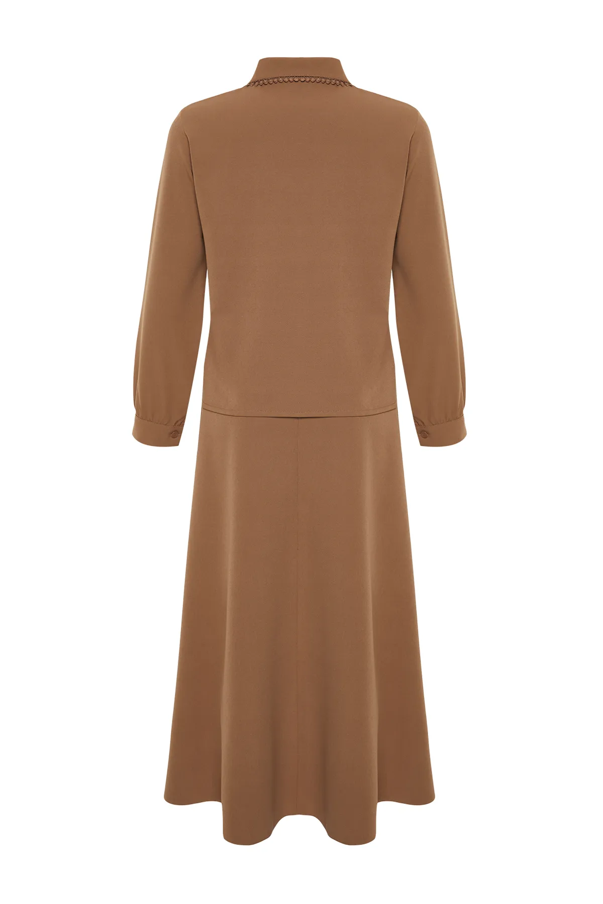 Trendyol Modest  Braunes Baby-Set aus gewebtem Ober- und Unterteil aus Rock und Tunika mit Kragen TCTSS24US00064