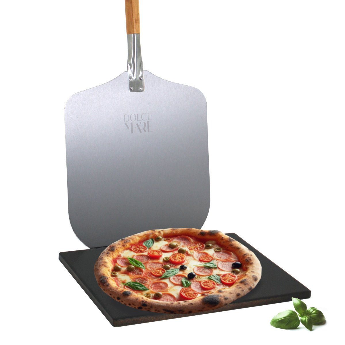 Pizzastein Set Cordierit schwarz Alu Pizzaschieber Brotbackstein