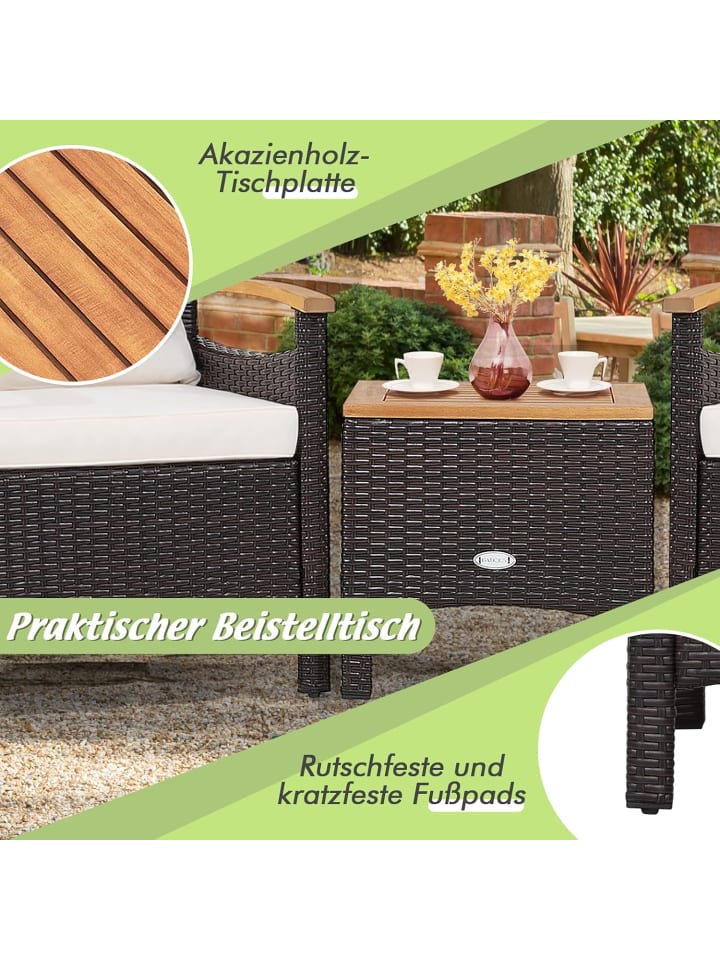 COSTWAY 3tlg. Polyrattan Gartenmöbel Set in Weiß günstig kaufen onesize
