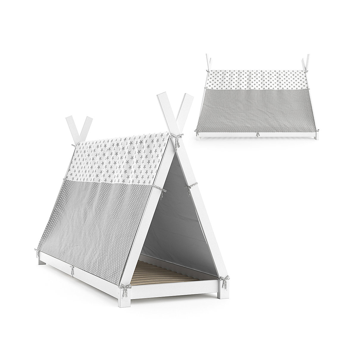 Kinderbett Hausbett Tipi + Überwurf 90x200cm Indianerzelt Indianerbett