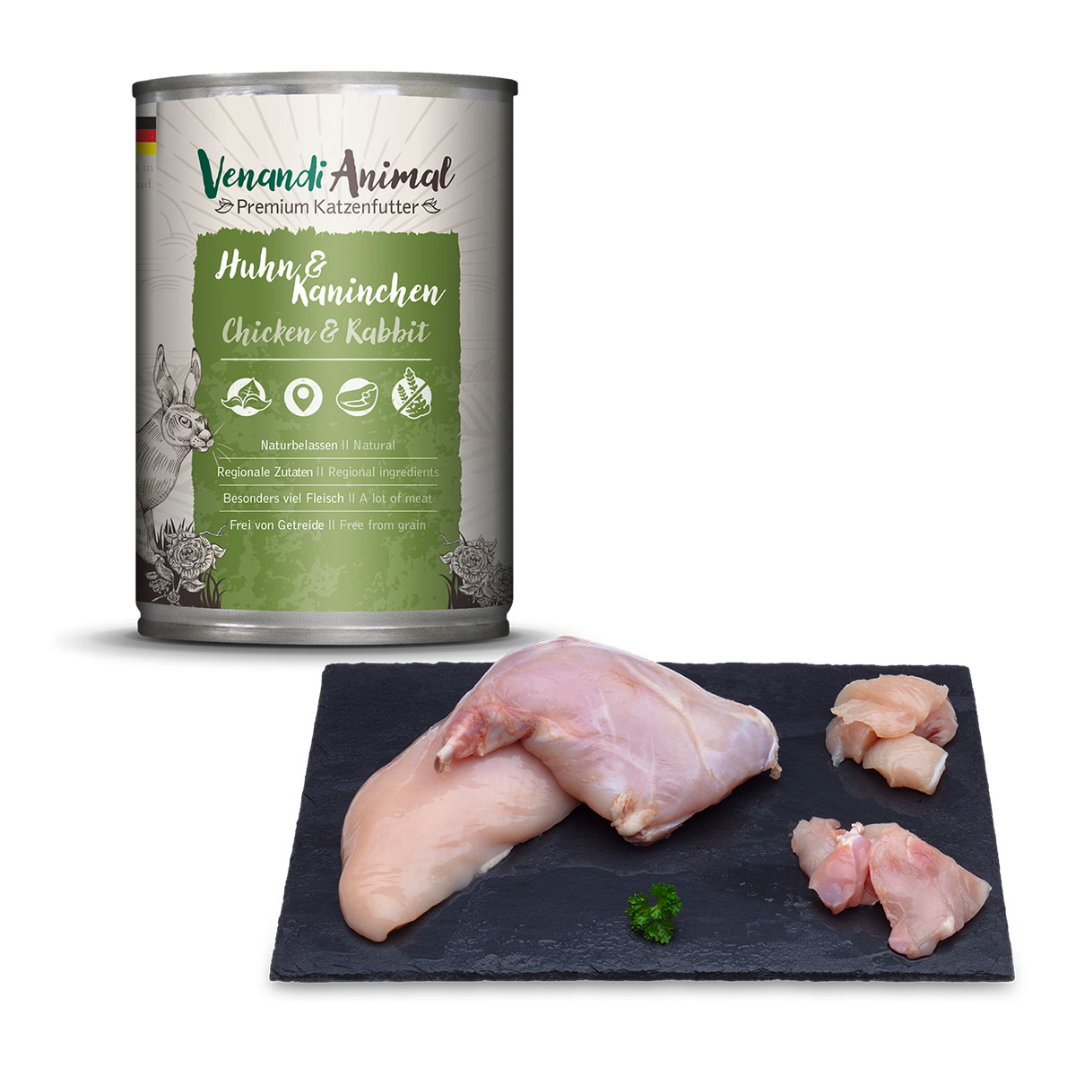 Venandi Animal - Probierpaket II 2xHuhn & Kaninchen, 2xKalb, 2xTruthahn