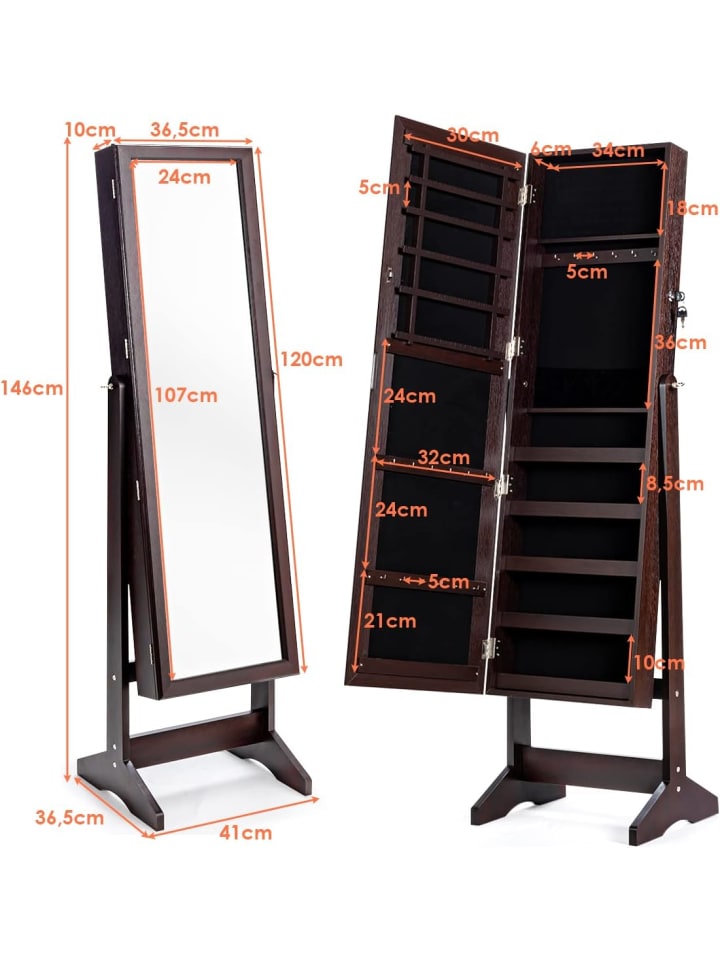 COSTWAY Standspiegel mit Schmuckschrank in Braun günstig kaufen 41 cm