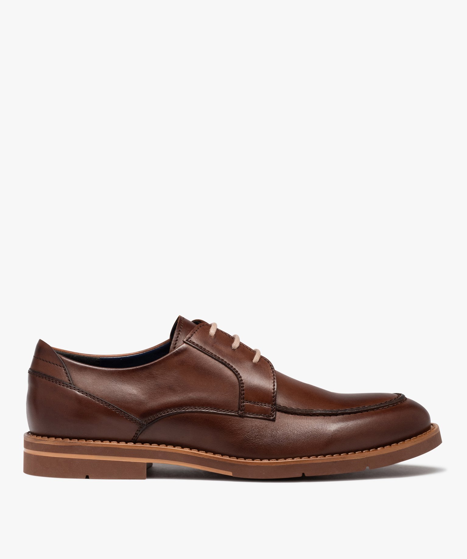 Derbies homme dessus cuir uni à semelle bicolore - Tanéo marron | GEMO