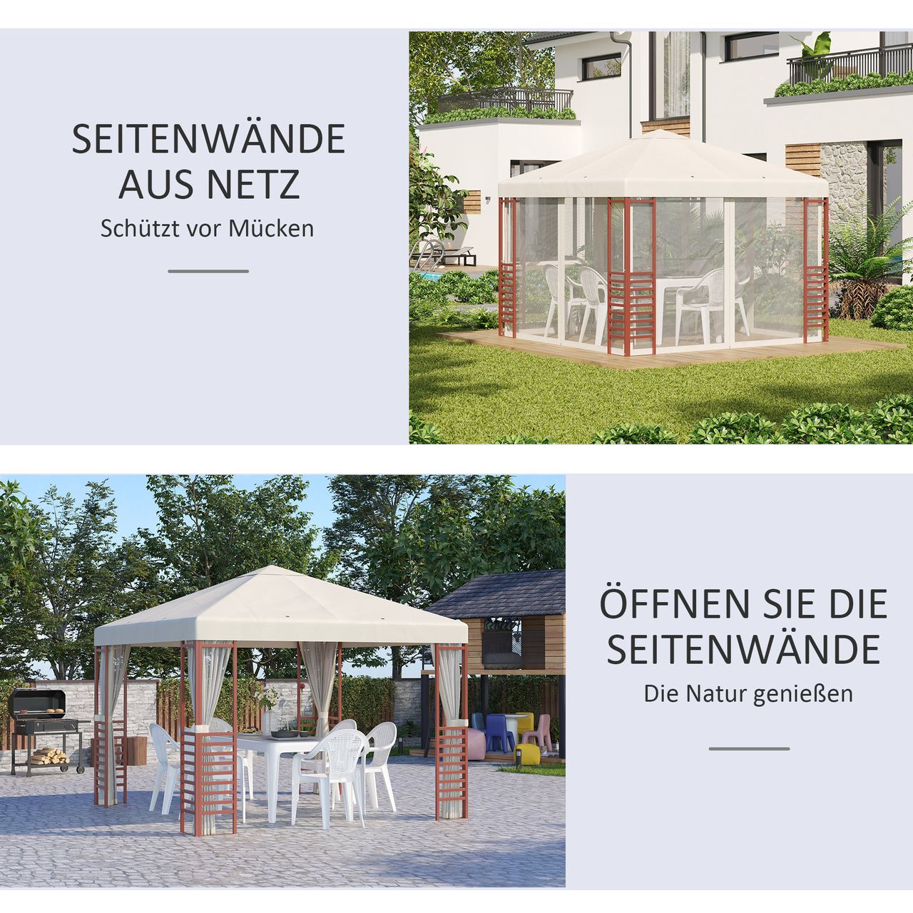 Outsunny Gartenpavillon Partyzelt, Gartenzelt mit Fliegennetzen