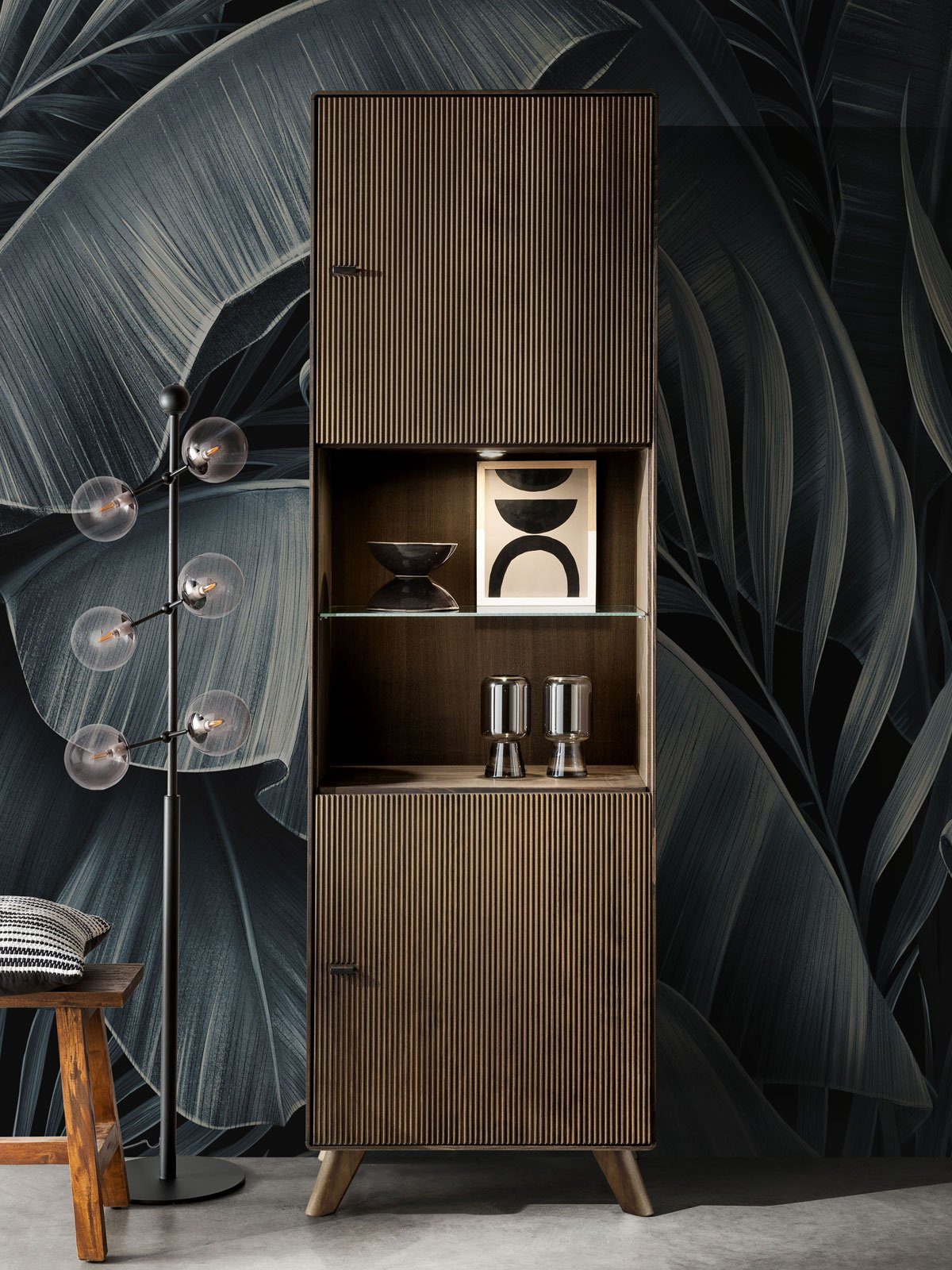 Casamia Highboard Vitrine Standvitrine Massivholz 65x209cm Varese Kernbuche braun