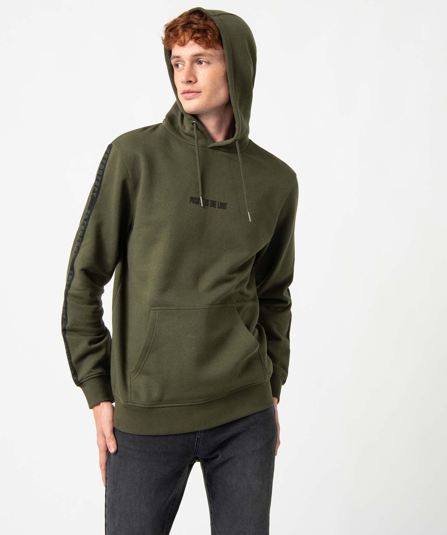 Sweat homme à capuche avec inscriptions kaki | GEMO
