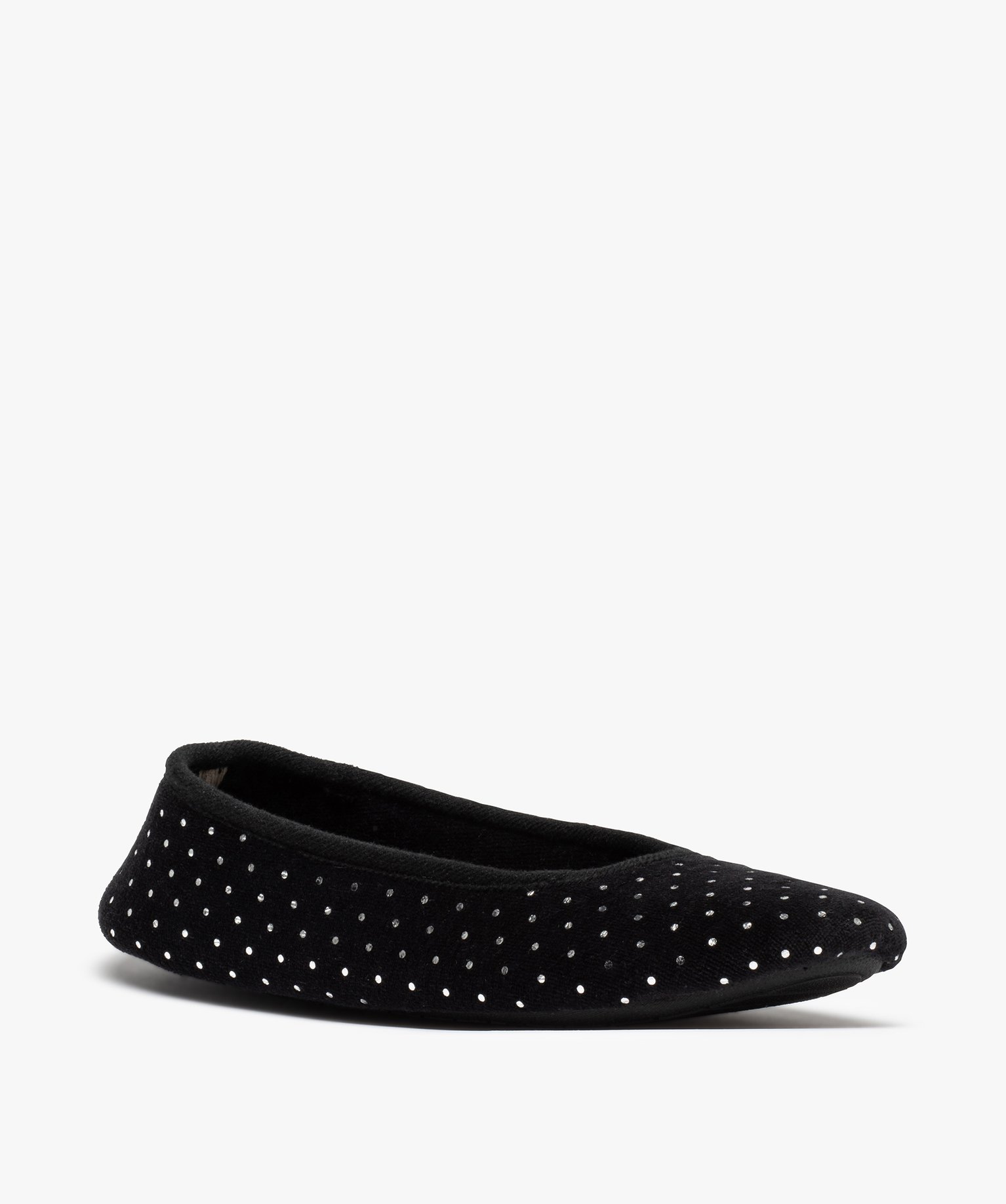 Chaussons femme ballerines en velours à pois métallisés noir | GEMO