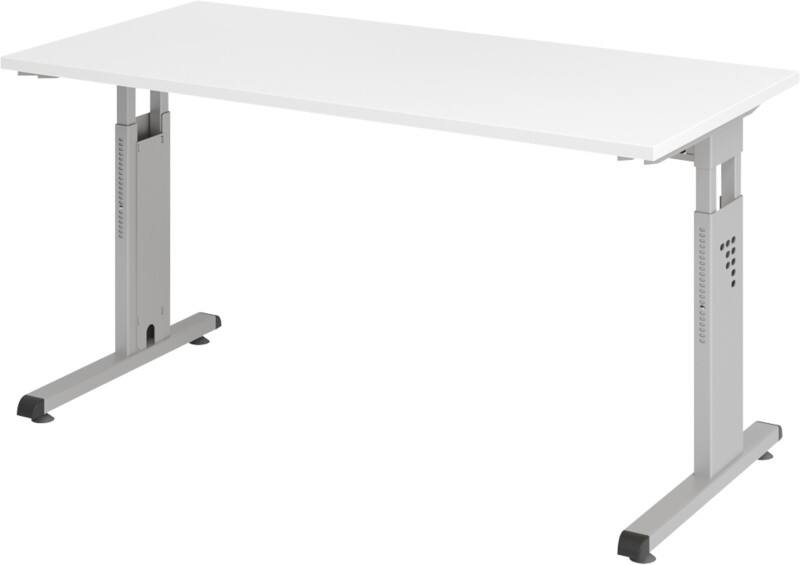 Hammerbacher Höhenverstellbarer gerader Schreibtisch mit C-Fuß Express Q Weiß, Silber 1.400 x 672 x 685 - 810 mm