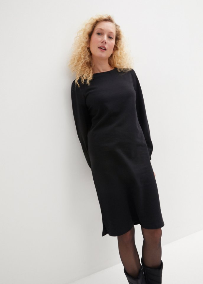 Sweatkleid mit Ballonärmeln und Schlitz