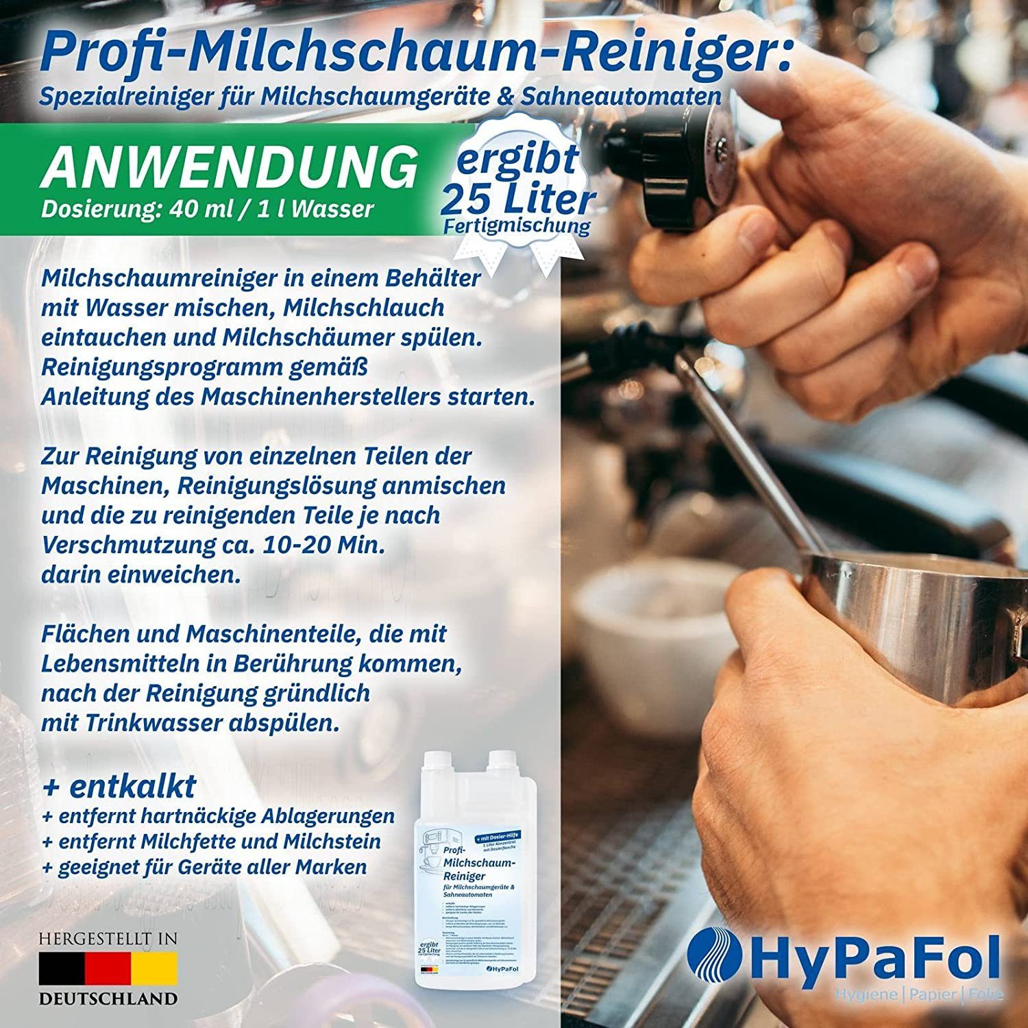 Hypafol Milchaufschäumer Milchschaumreiniger, flüssiger Spezialreiniger für Milchschaumgeräte, geeignet für Geräte aller Marken