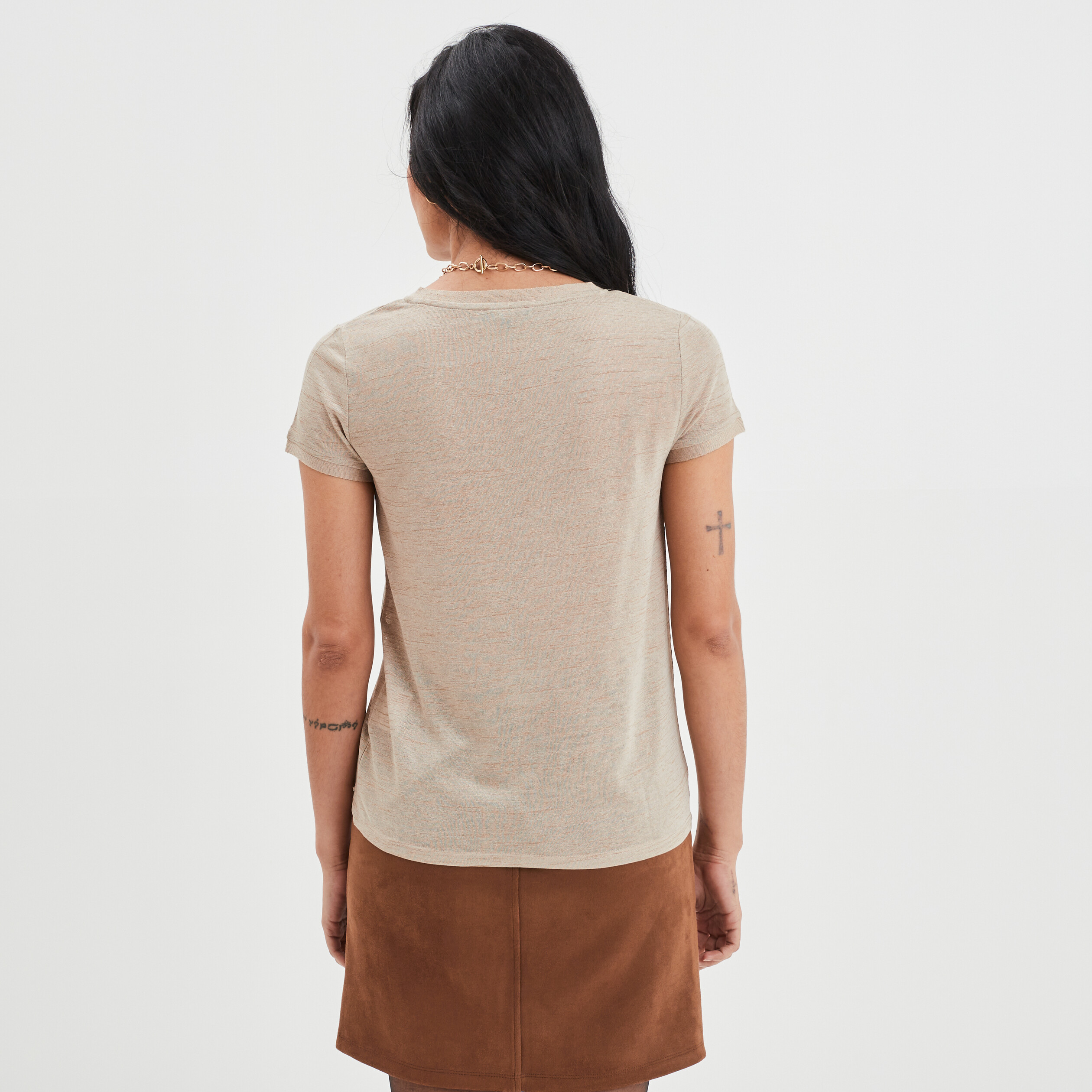 T-shirt bandes métallisées Liberto beige femme | La Halle