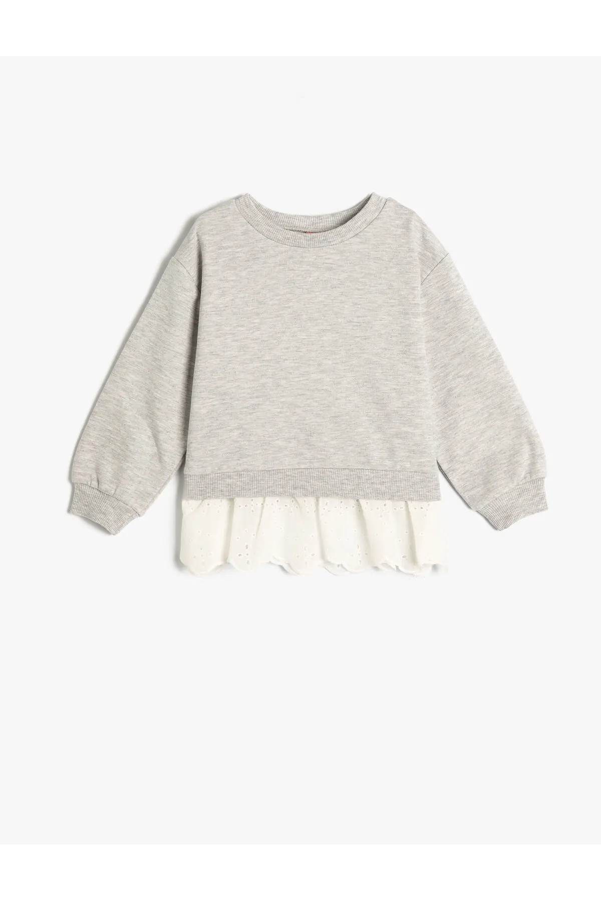 Koton  Sweatshirt mit langen Ärmeln, Rundhalsausschnitt, erhöhten Rüschen und Guipure-Detail