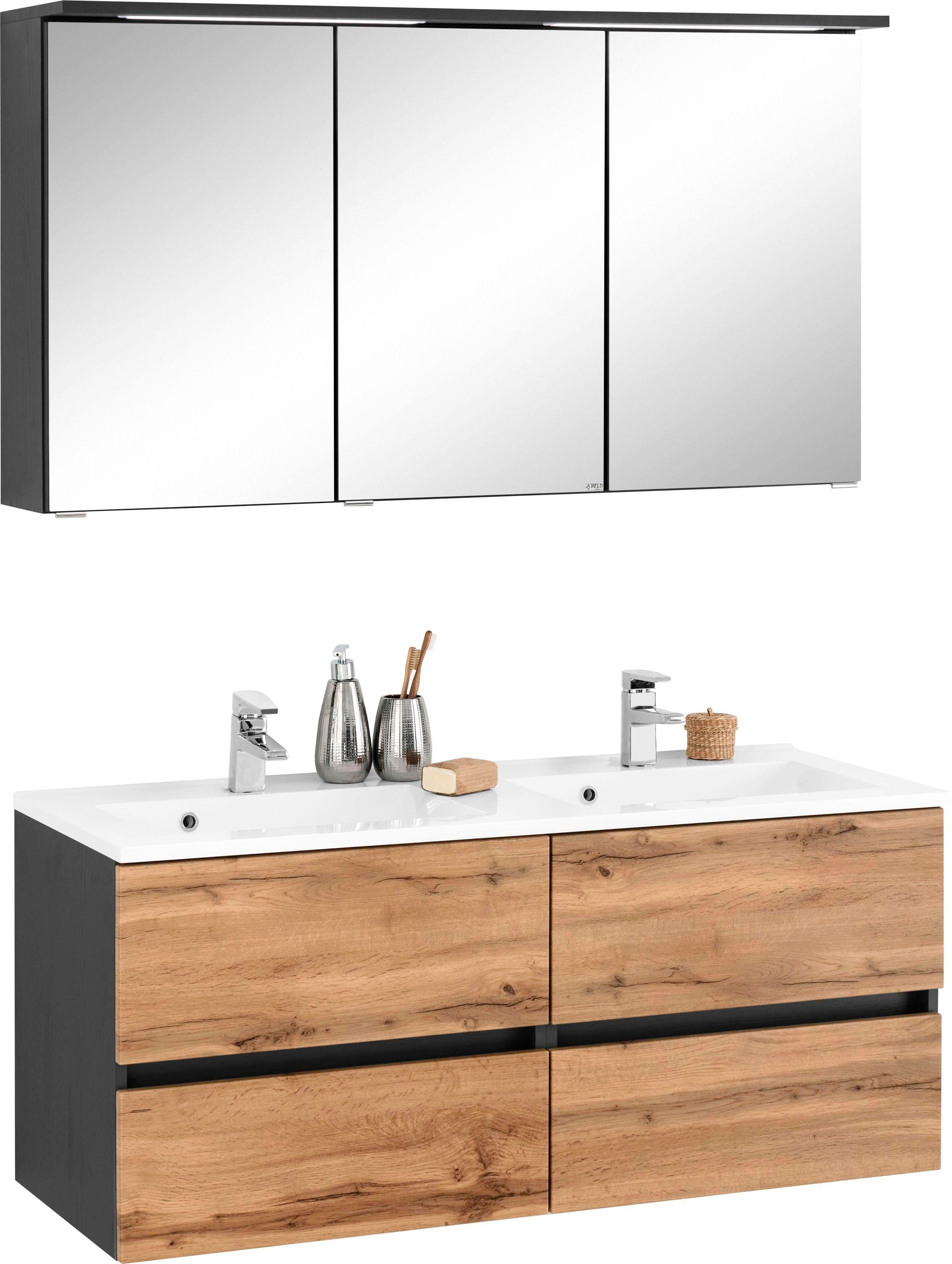 HELD MÖBEL Badmöbel-Set Lucca, (2-St), Doppelwaschtisch, Breite 120 cm