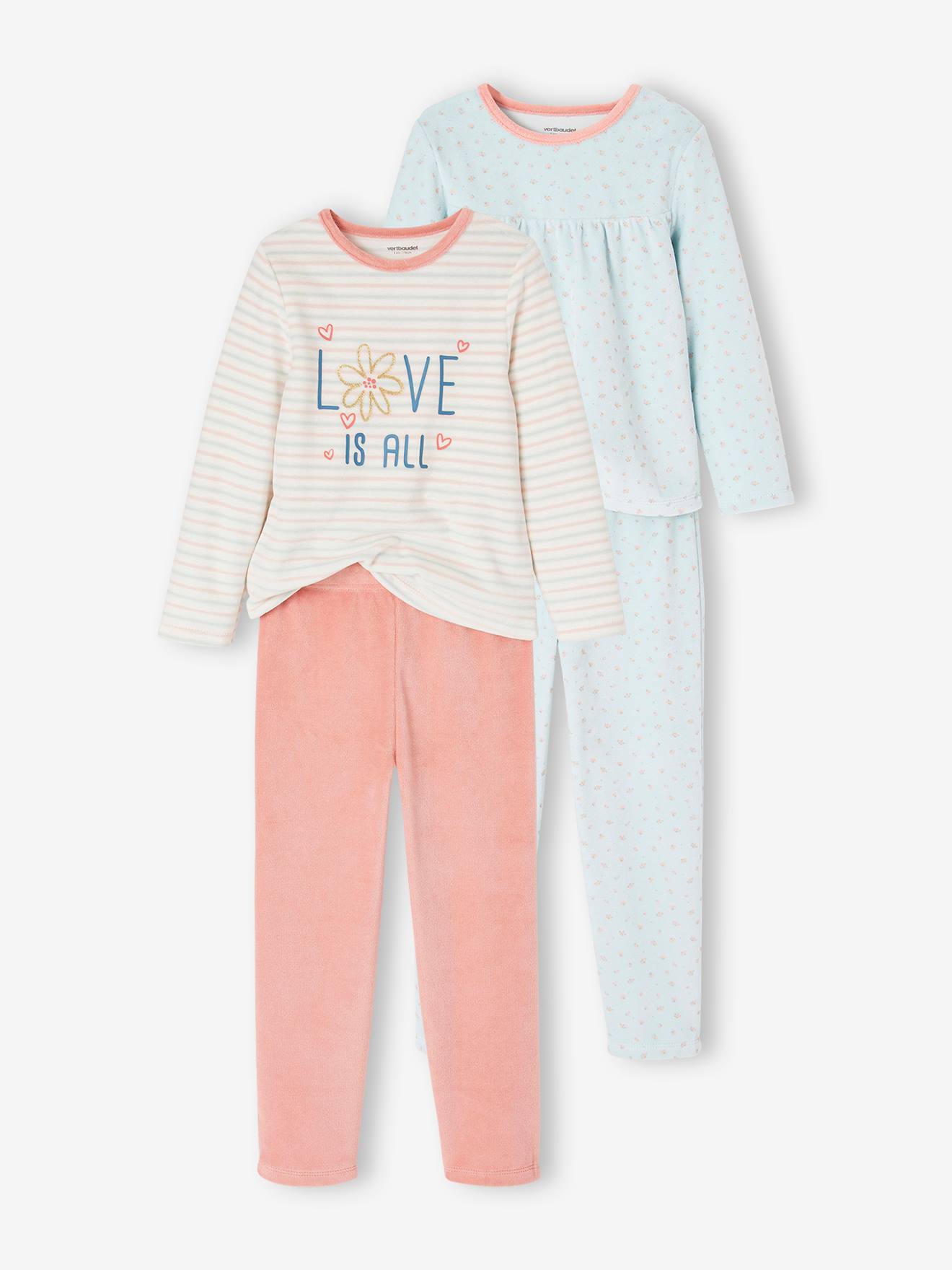 Lot de 2 pyjamas fleurs fille vert d'eau