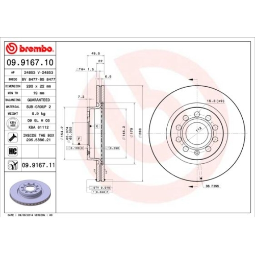 09.9167.11 BREMSSCHEIBE BREMBO VA  VP2 - ATU