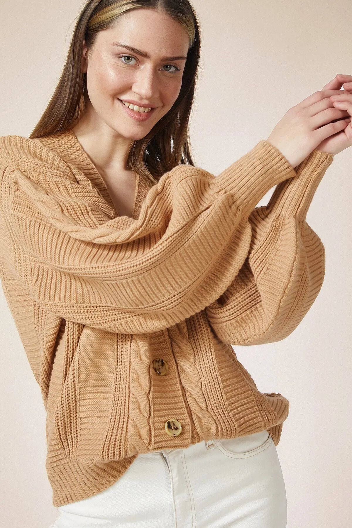 Happiness İstanbul  Strickjacke - Beige - Oversized