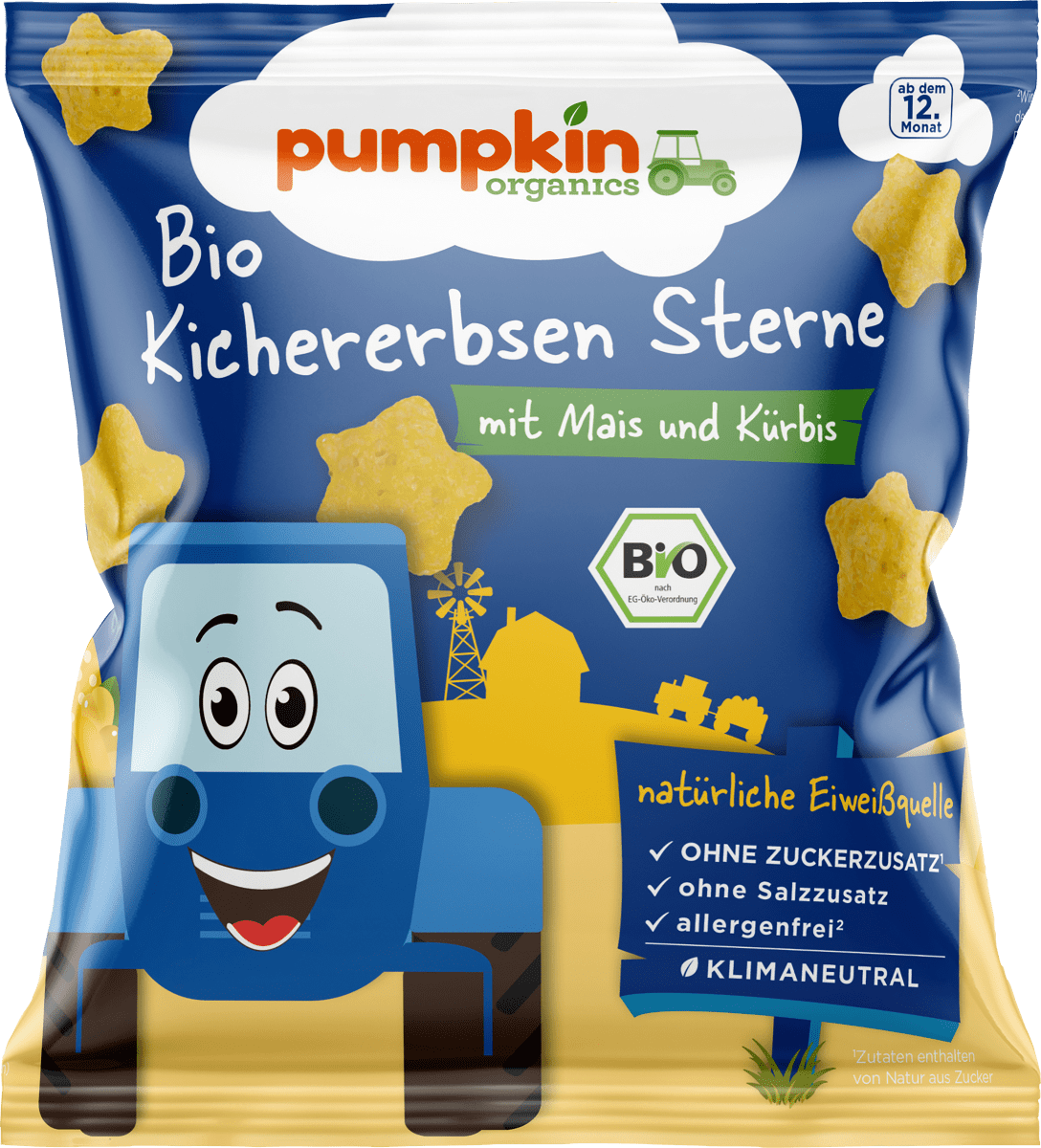 Kindersnack Kichererbsen Sterne mit Mais & Kürbis, ab 12. Monaten, 20 g