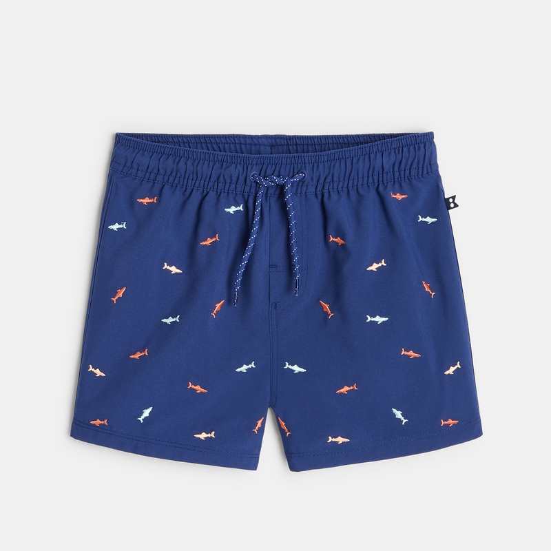 Short de bain brodé bleu garçon