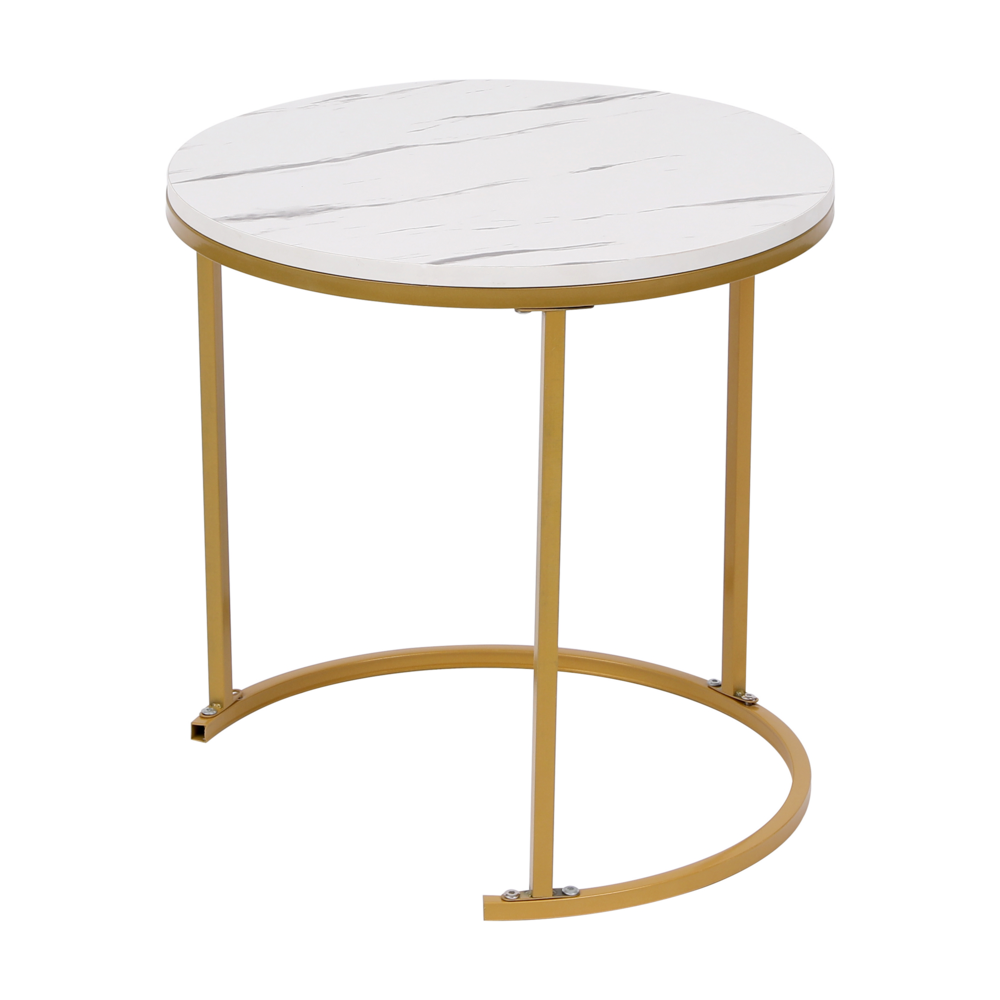 Happy Home Happy Home Satztisch Couchtisch Beistelltisch 2 tlg. HWT52-WEI Marmor Weiß Dekor Gestell Gold