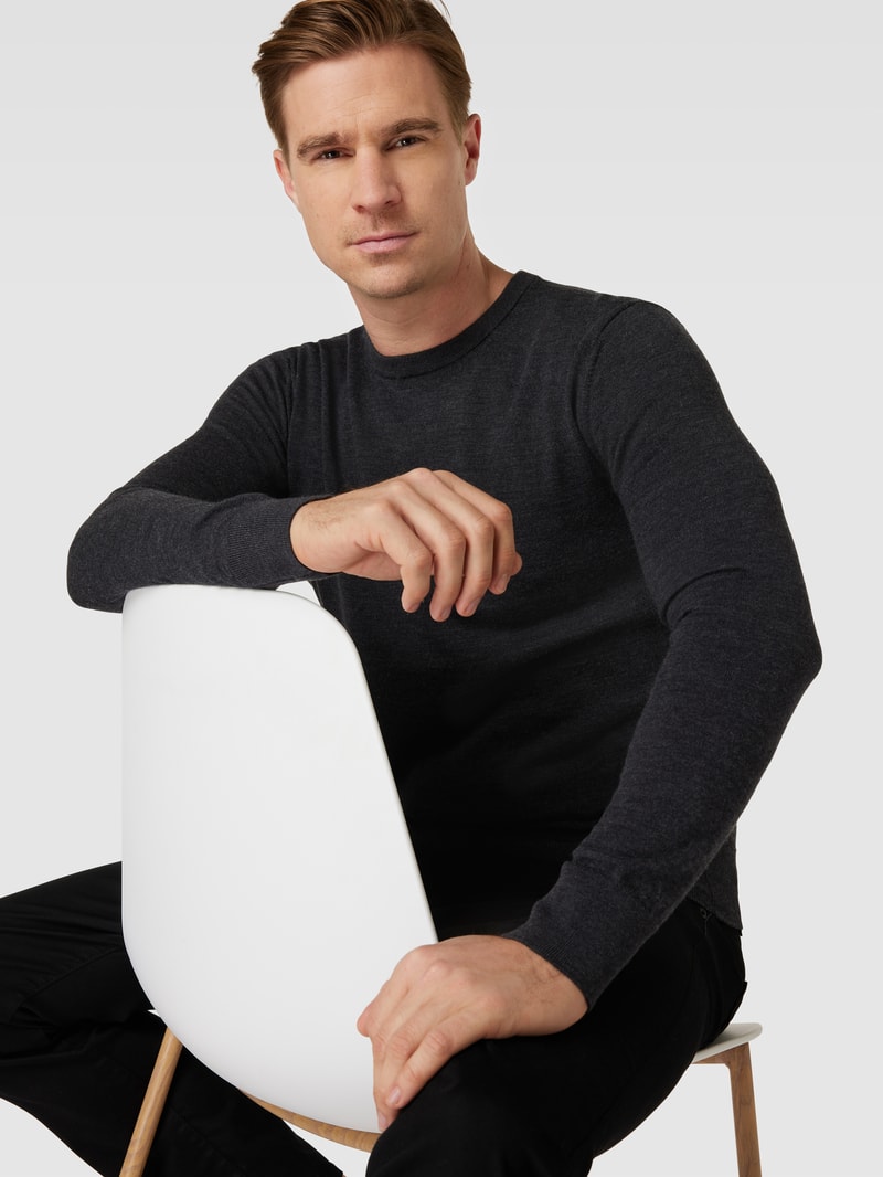 Strickpullover mit Label-Stitching in anthrazit