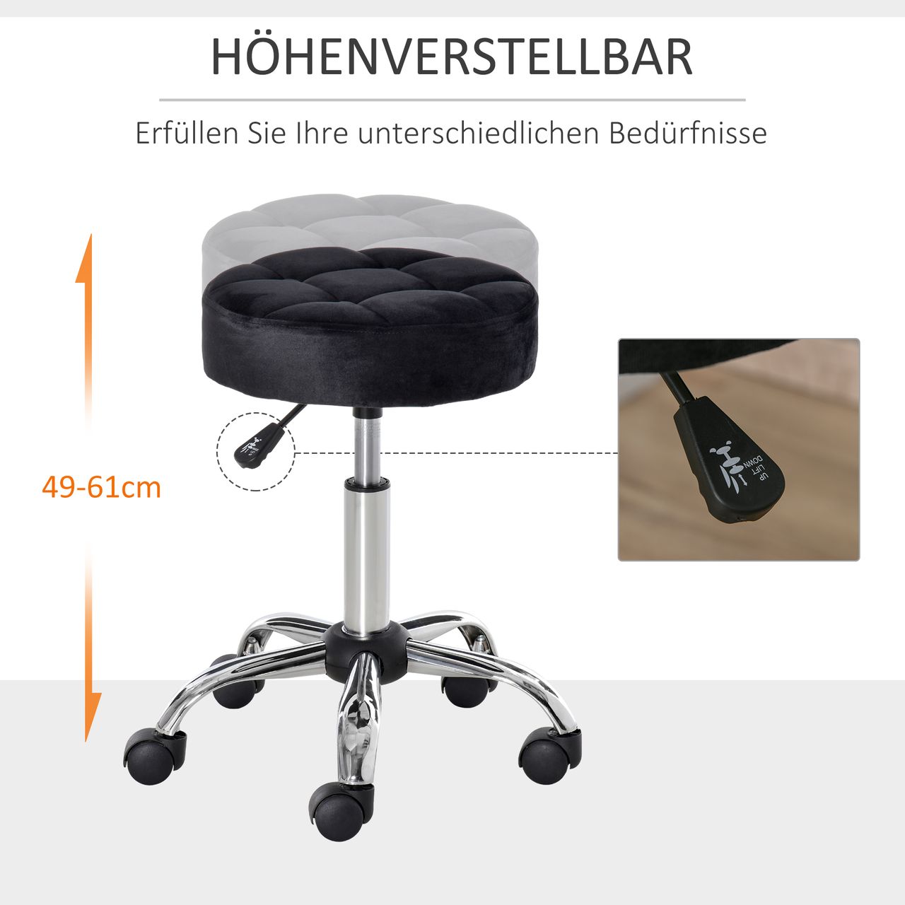 HOMCOM Salonstuhl Höhenverstellhocker Salon Hocker Samt-Gewebe Schwarz