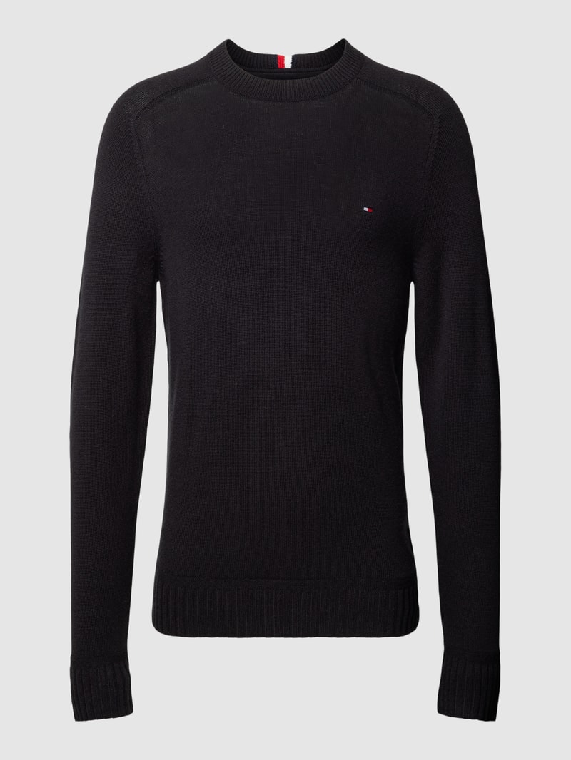 Strickpullover mit Label-Stitching Modell 'MERINO' in schwarz