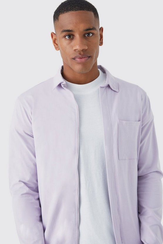 Jersey-Overshirt mit verdeckter Knopfleiste