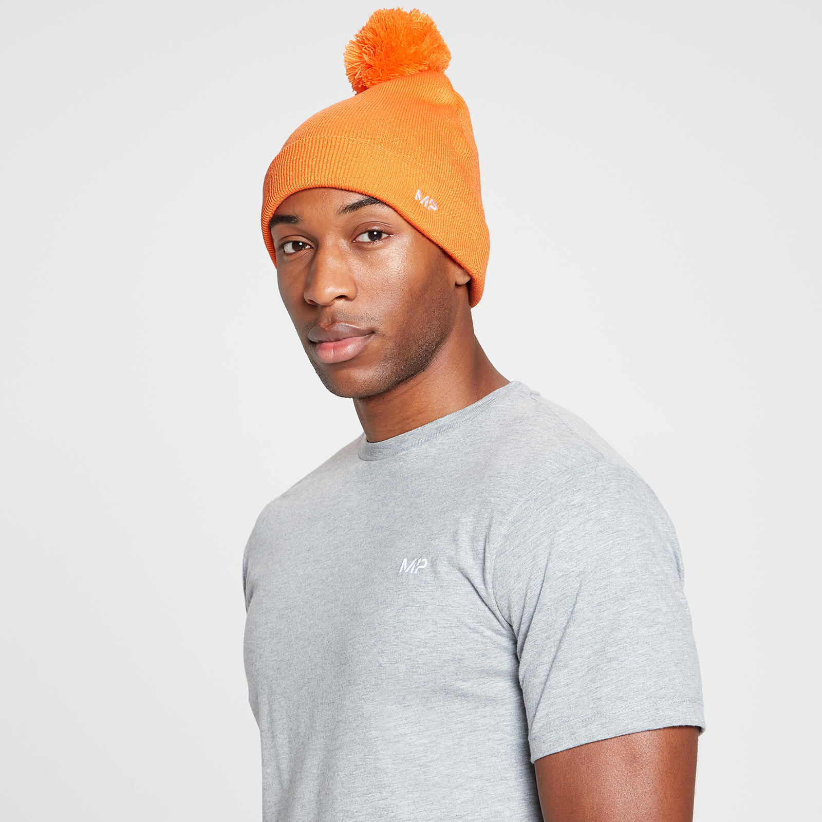 Bonnet à pompon MP – Nectarine/Blanc